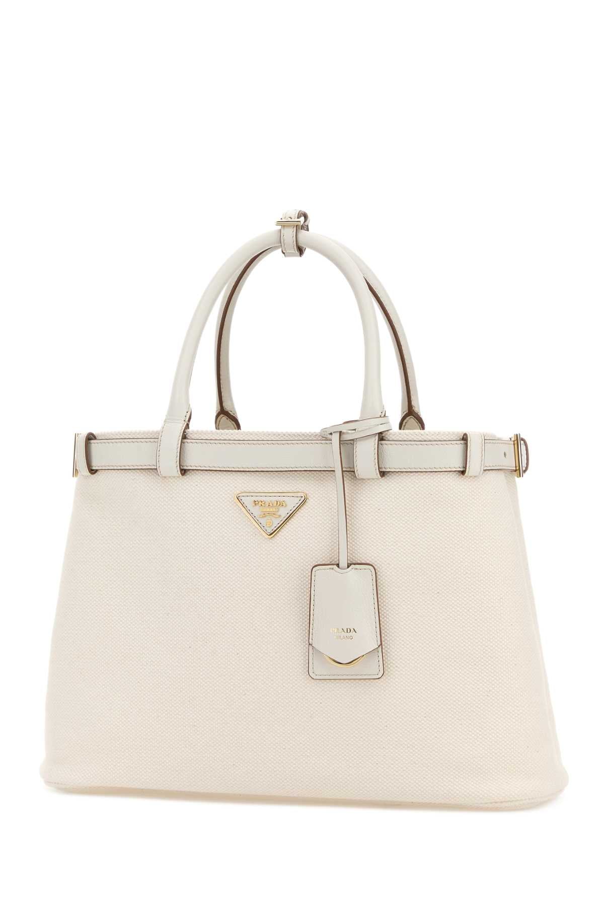 Prada Women Ivory Canvas Shopping Bag PRADA