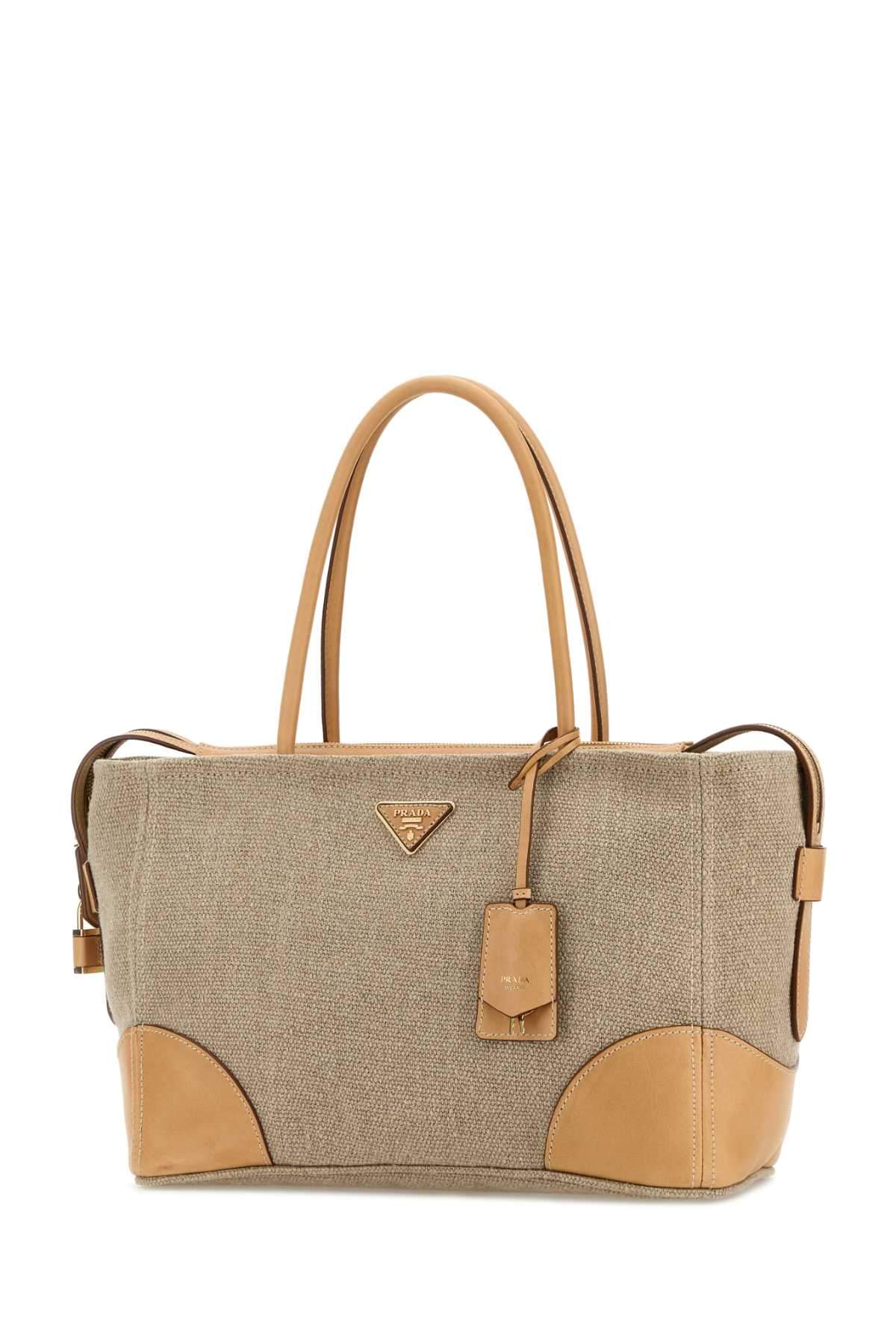 Prada Women Cappuccino Canvas Shopping Bag PRADA