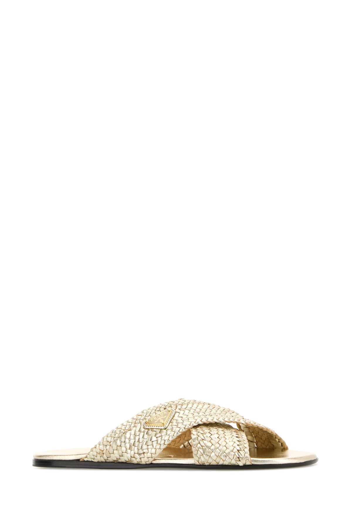 Prada Women Gold Leather Slippers PRADA