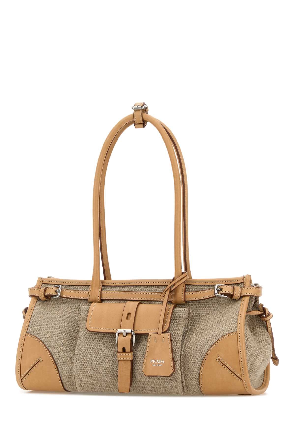 Prada Women Two-Tone Canvas And Leather Medium Prada Bonnie Shoulder Bag PRADA