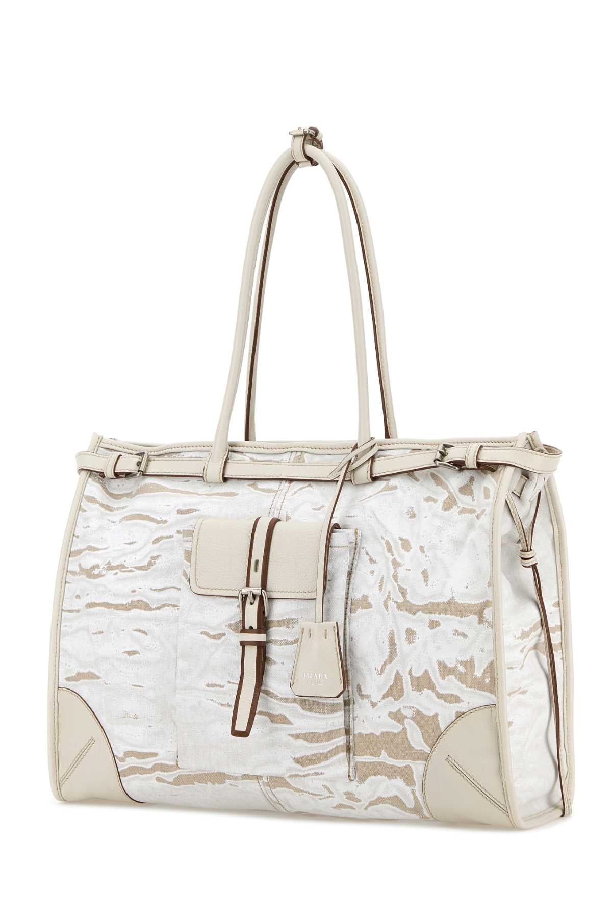Prada Women Embroidered Canvas Large Prada Bonnie Shopping Bag PRADA