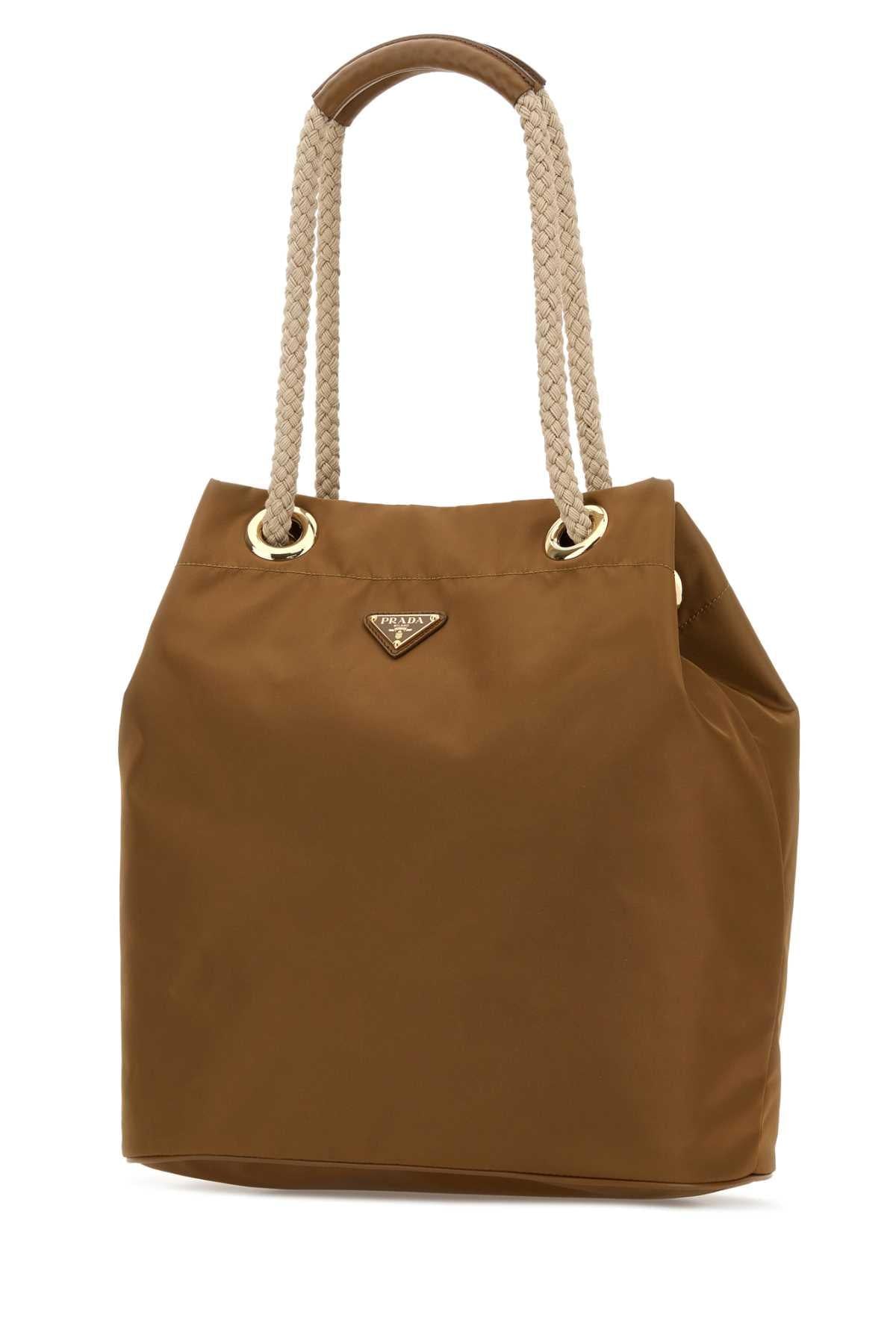 Prada Women Brown Re-Nylon Large Prada Mariner Bucket Bag PRADA