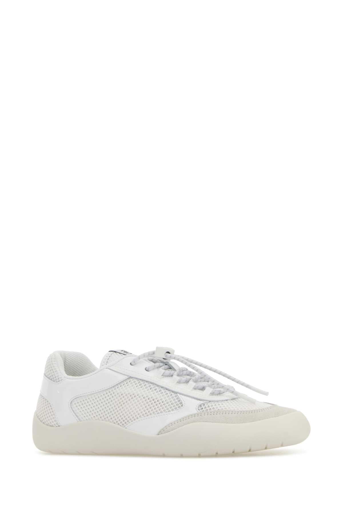 Prada Women White Leather And Mesh Speedrock Sneakers PRADA