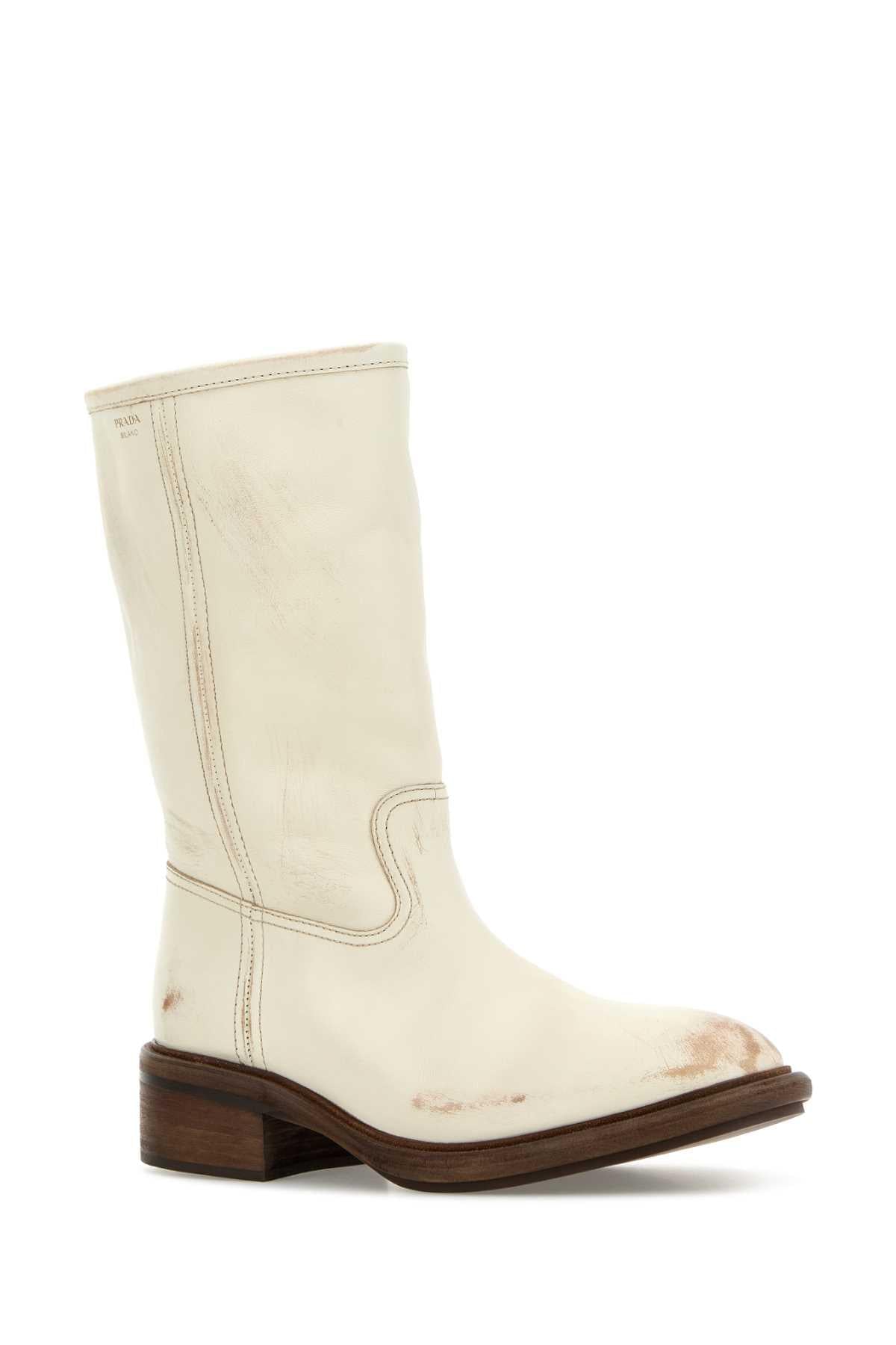 Prada Women Ivory Leather Boots PRADA