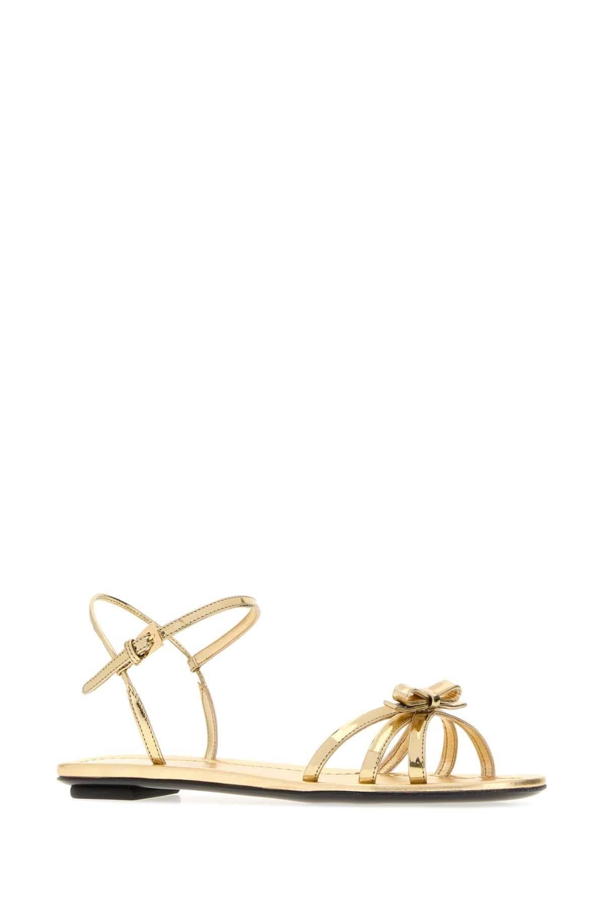 Prada Women Gold Leather Sandals PRADA