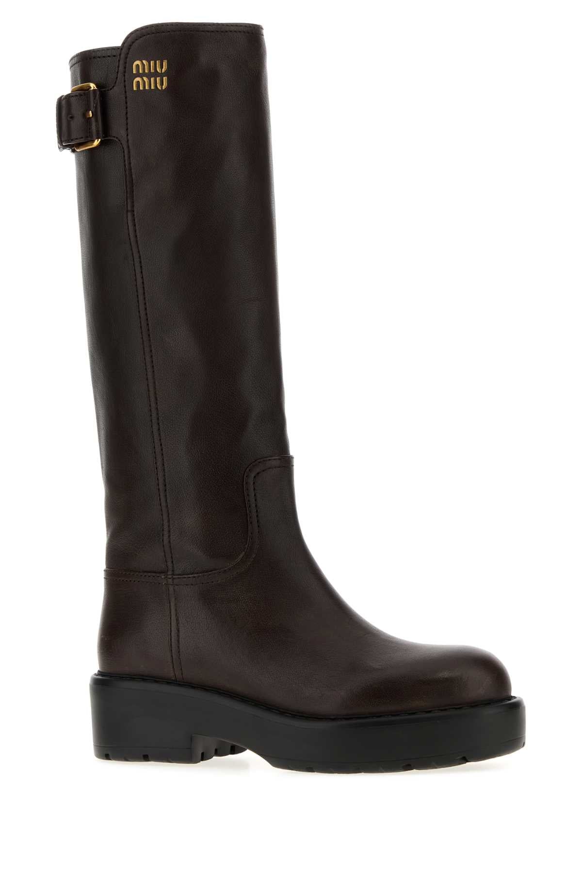 Miu Miu Women Dark Brown Leather Boots MIU MIU