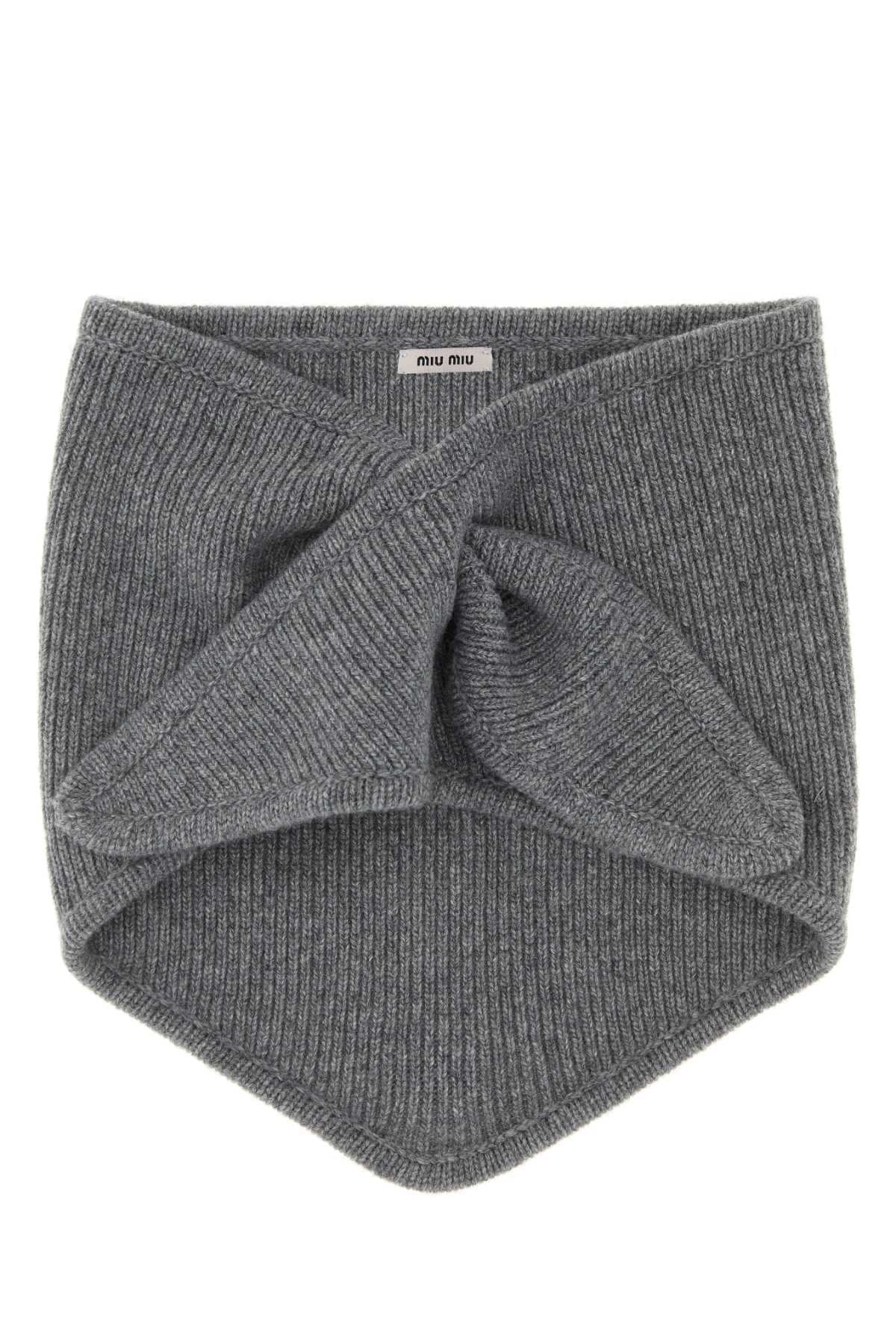 Miu Miu Women Grey Wool Blend Scarf MIU MIU