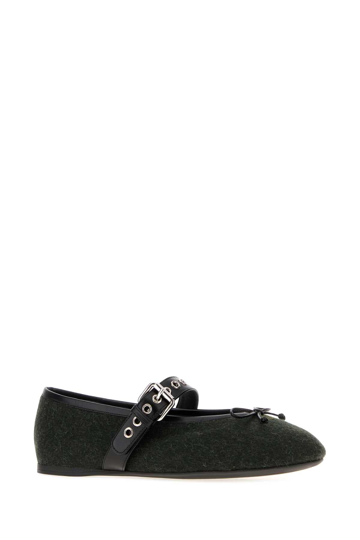 Miu Miu Women Bottle Green Flannel Ballerinas