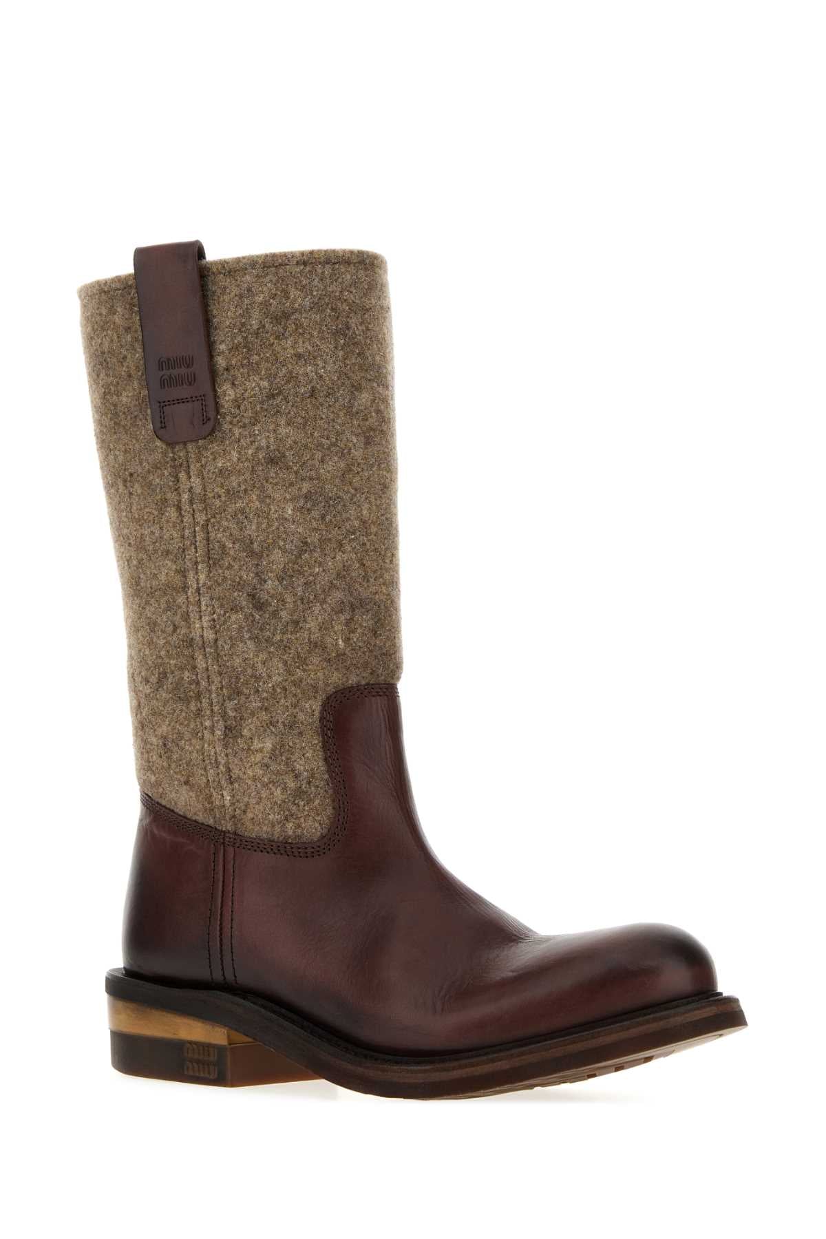 Miu Miu Women Two-Tone Felt And Leather Boots MIU MIU