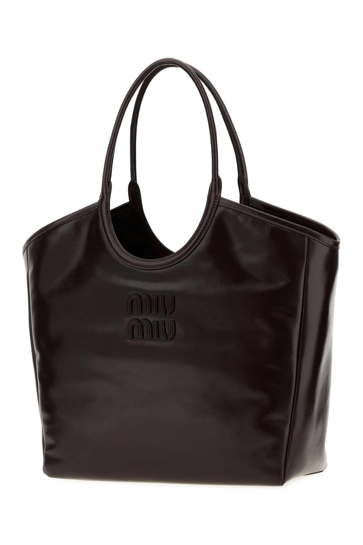 Miu Miu Women Dark Brown Ivy Leather Shopping Bag MIU MIU