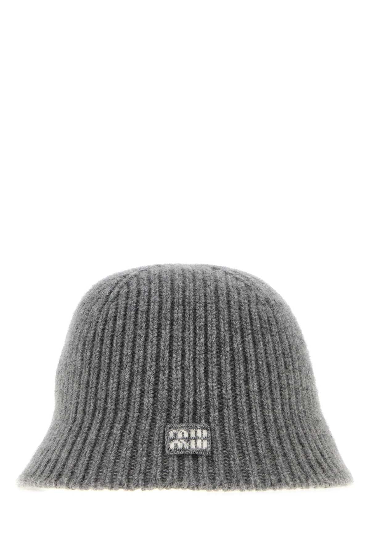 Miu Miu Women Grey Wool Blend Bucket Hat MIU MIU
