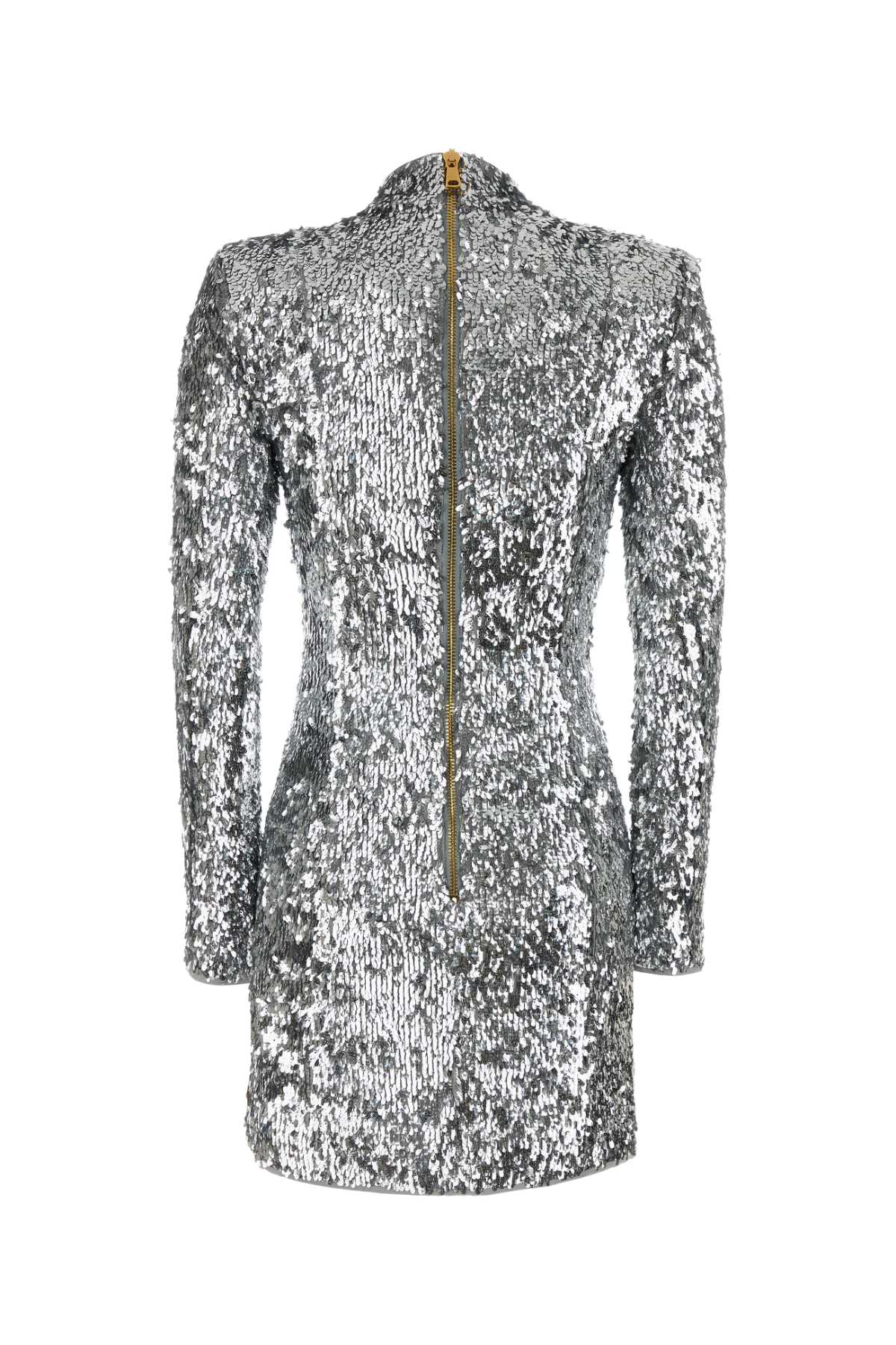 Balmain Women Silver Sequins Mini Dress BALMAIN