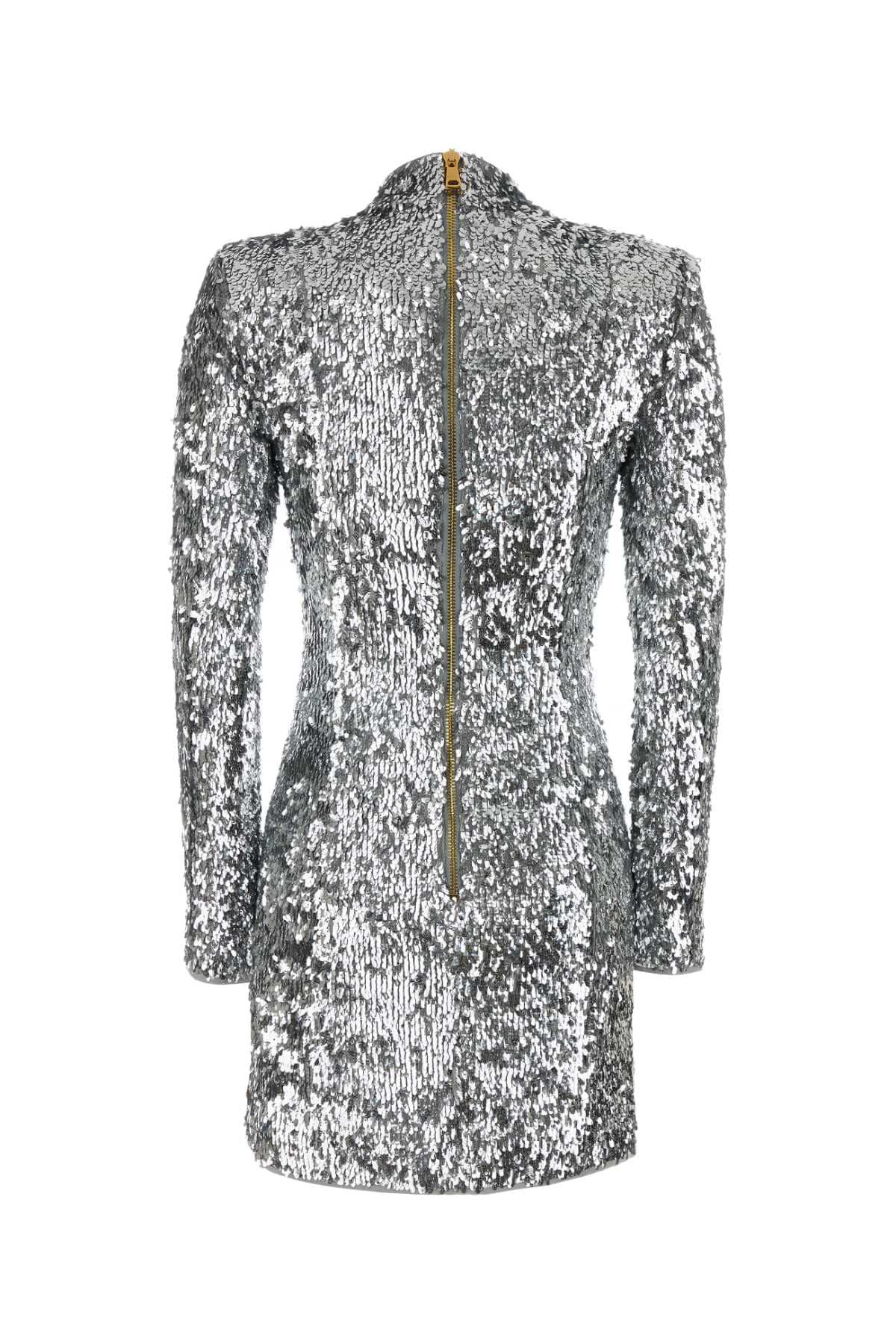 Balmain Women Silver Sequins Mini Dress BALMAIN