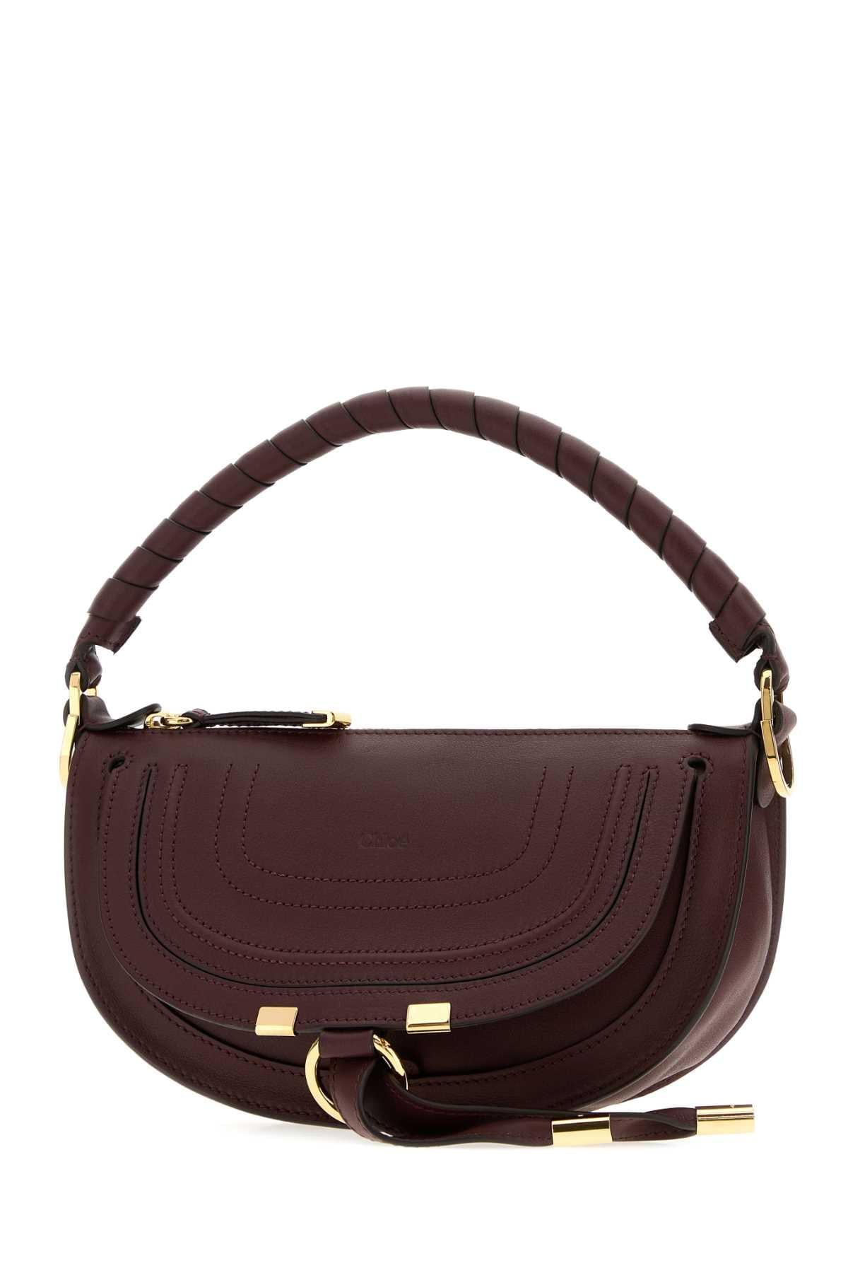 Chloe Women Aubergine Leather Mini Marcie Shoulder Bag CHLOE