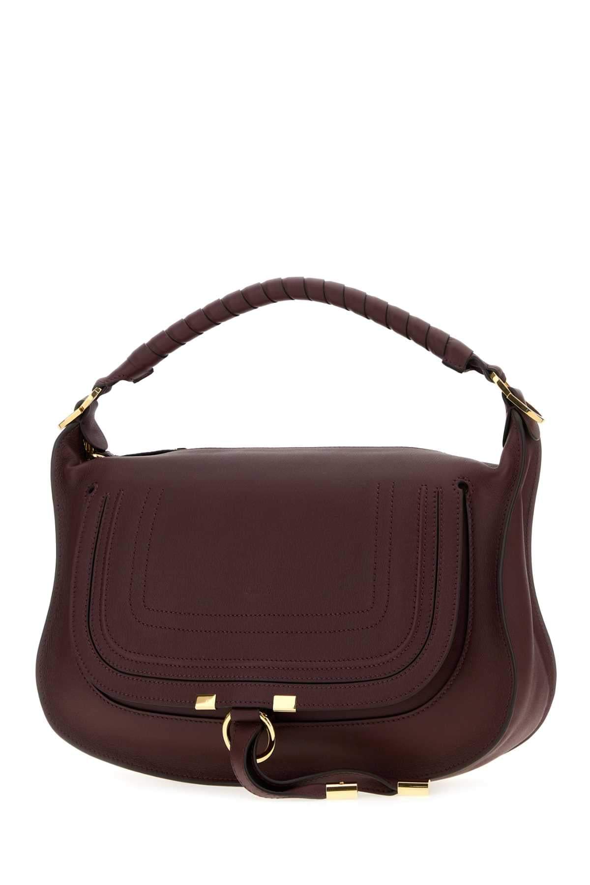 Chloe Women Aubergine Leather Small Marcie Shoulder Bag CHLOE