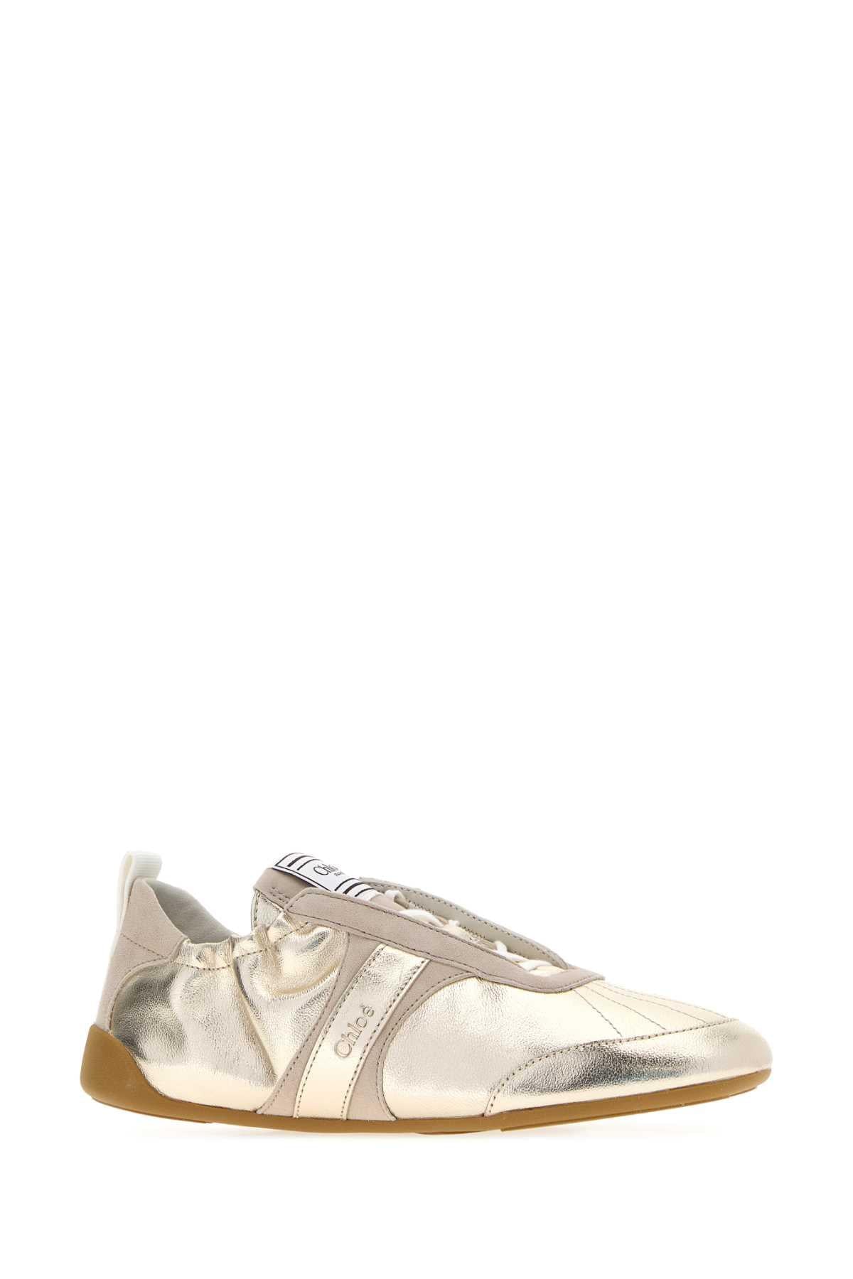 Chloe Women Gold Leather Chloe Kick Sneakers CHLOE