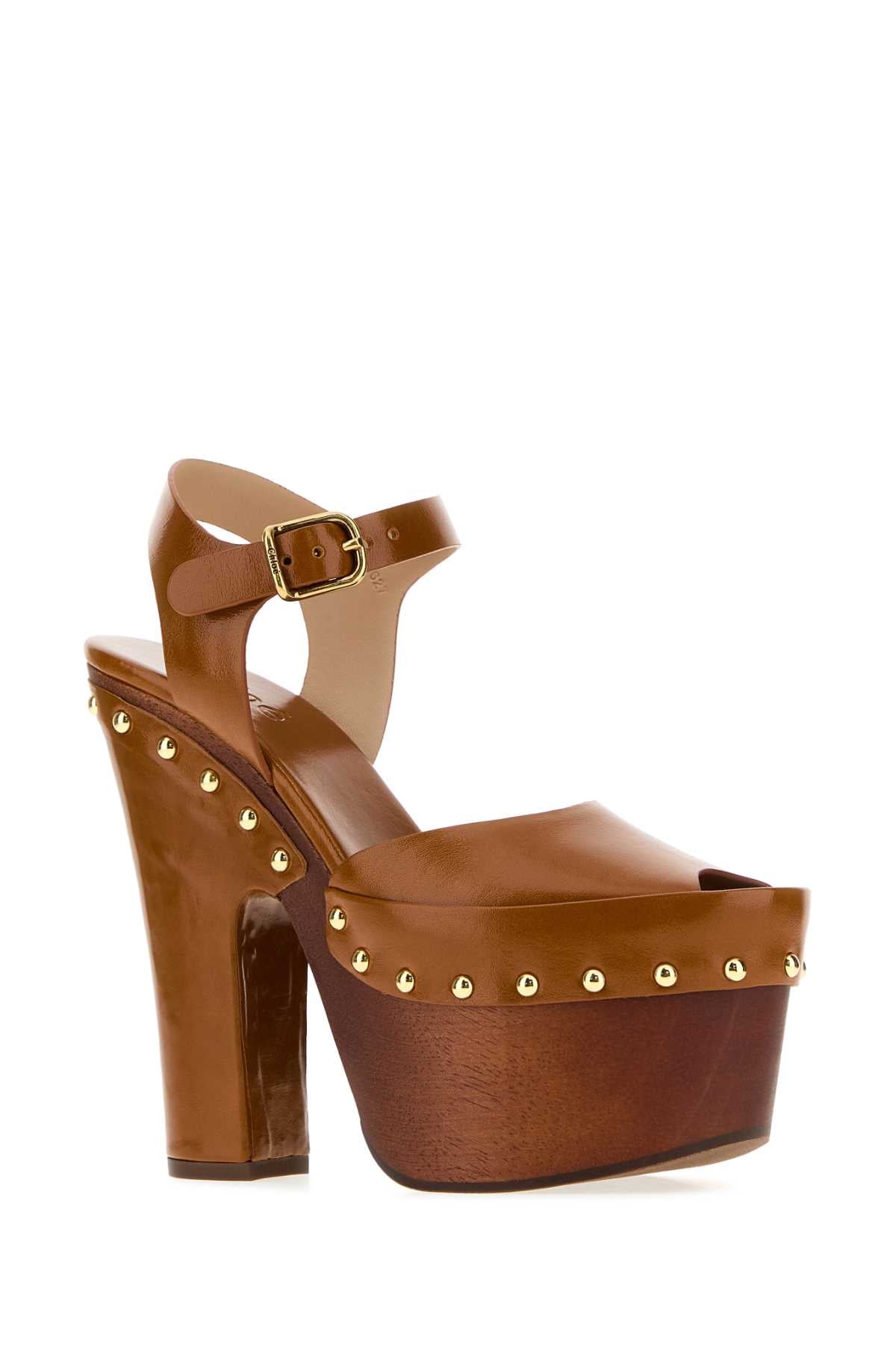 Chloe Women Caramel Leather Meret Clogs CHLOE