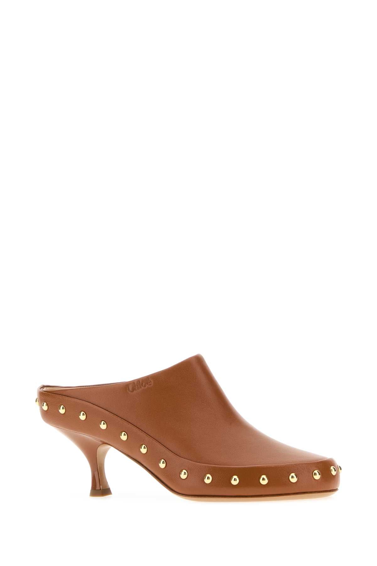 Chloe Women Camel Leather Junie Mules CHLOE