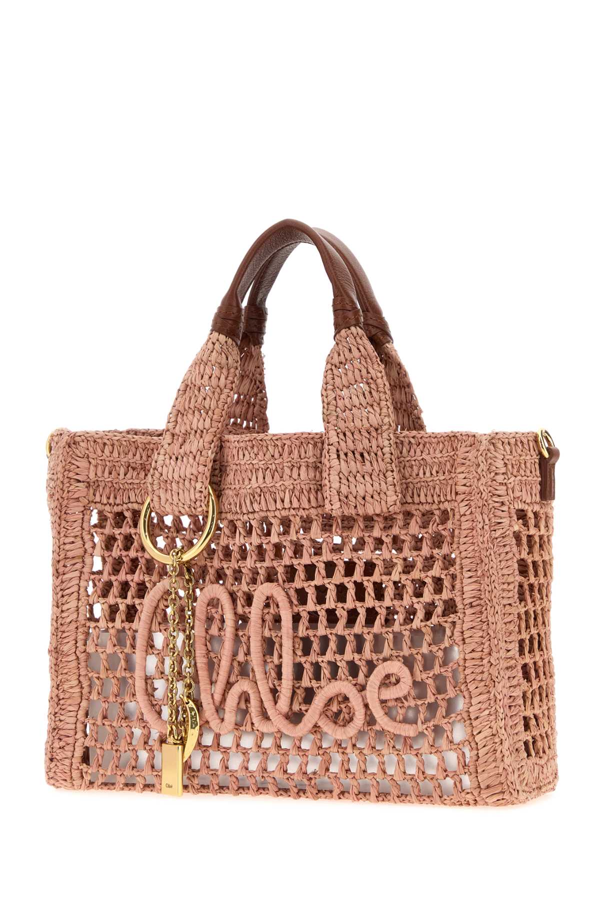 Chloe Women Antiqued Pink Raffia Summer Banana Shopping Bag CHLOE