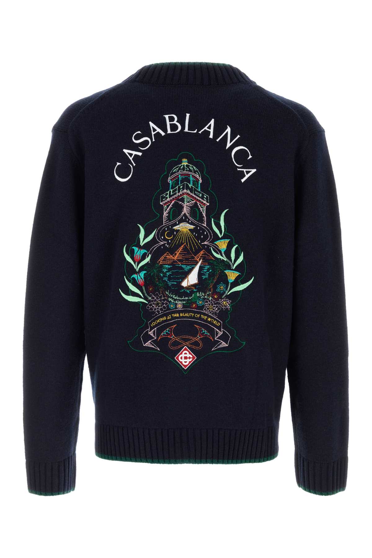 Casablanca Men Navy Blue Wool Blend Cardigan CASABLANCA