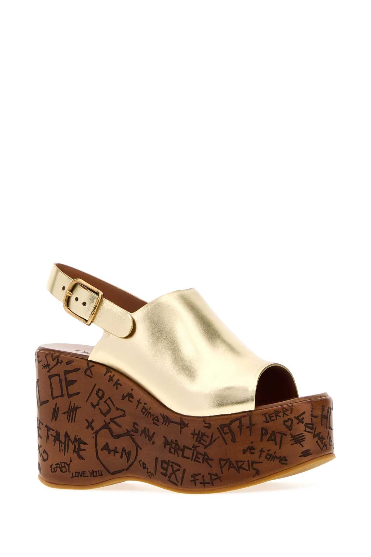 Chloe Women Gold Leather Maxime Wedge CHLOE