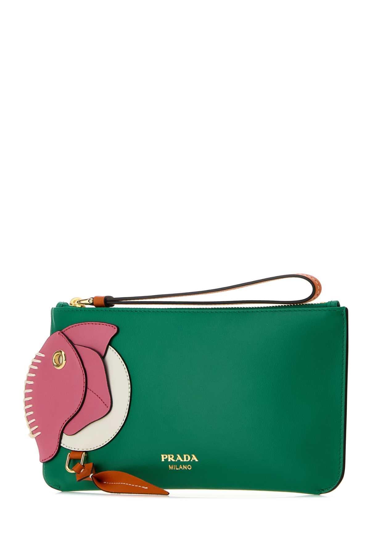Prada Women Green Leather Pouch PRADA