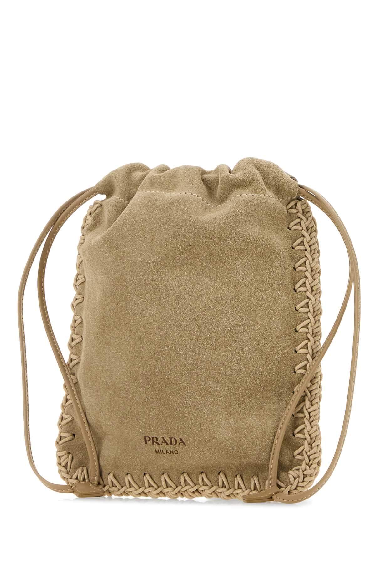 Prada Women Cappuccino Suede Phone Holder PRADA