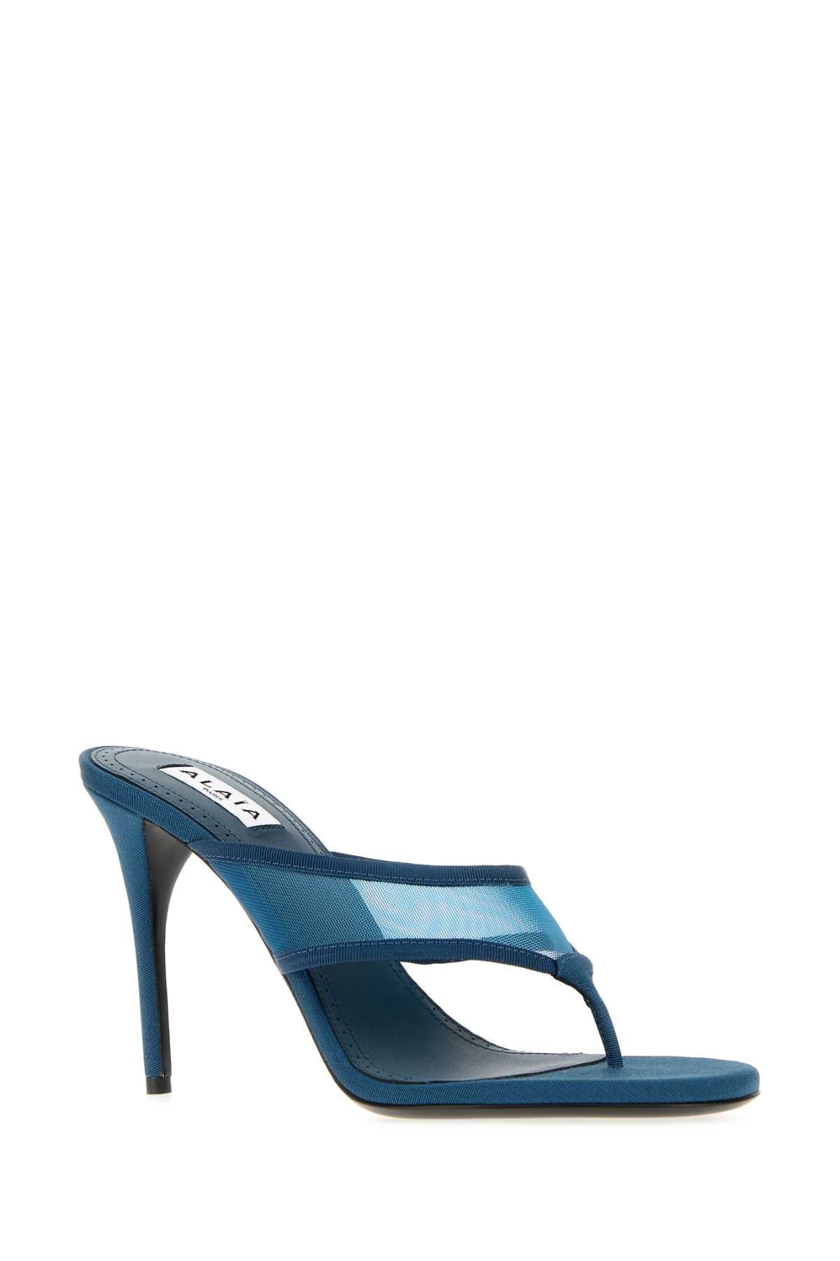 Alaia Women Teal Green Mesh Thong Mules ALAIA