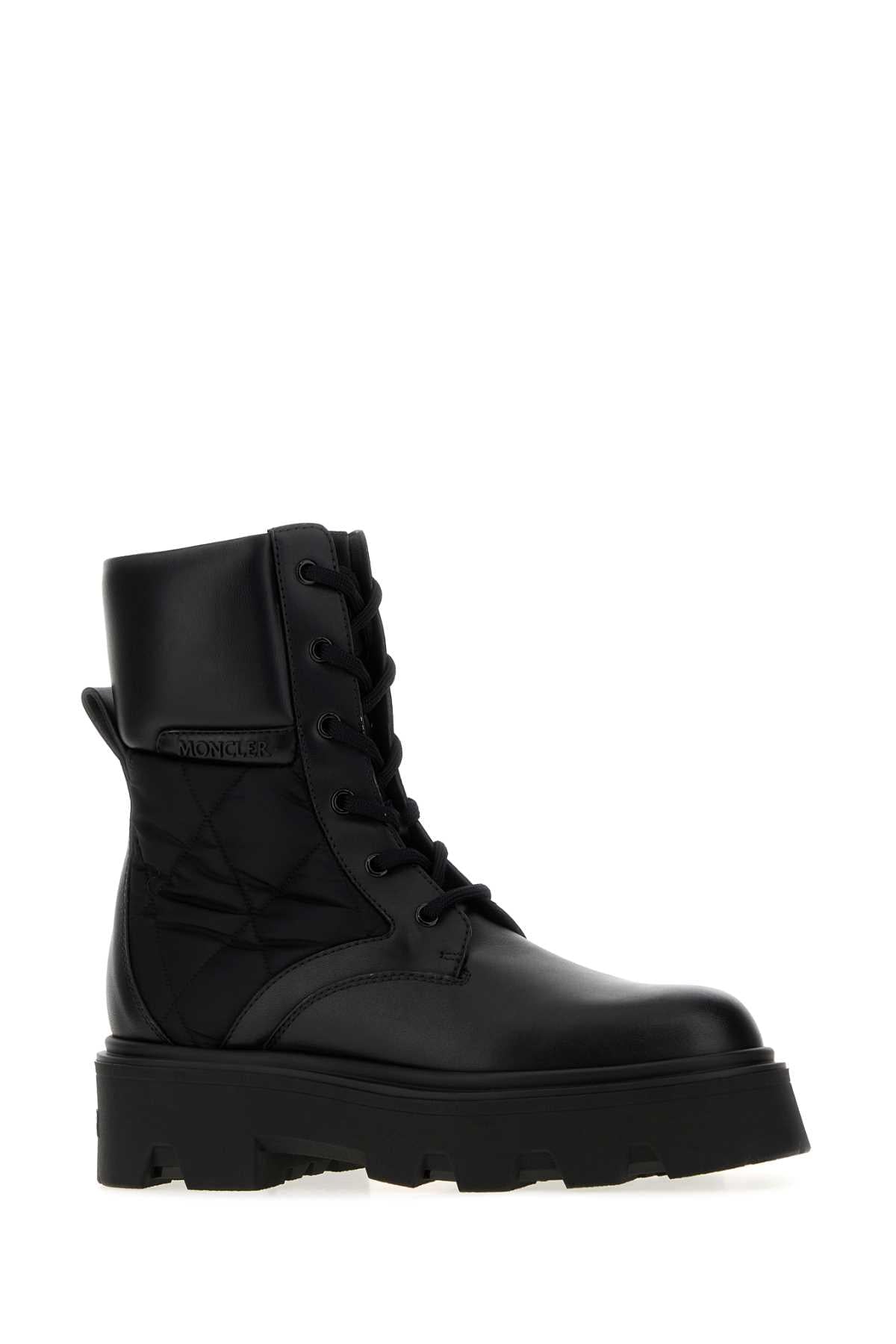 Moncler Women Black Leather And Fabric Aurea Ankle Boots MONCLER