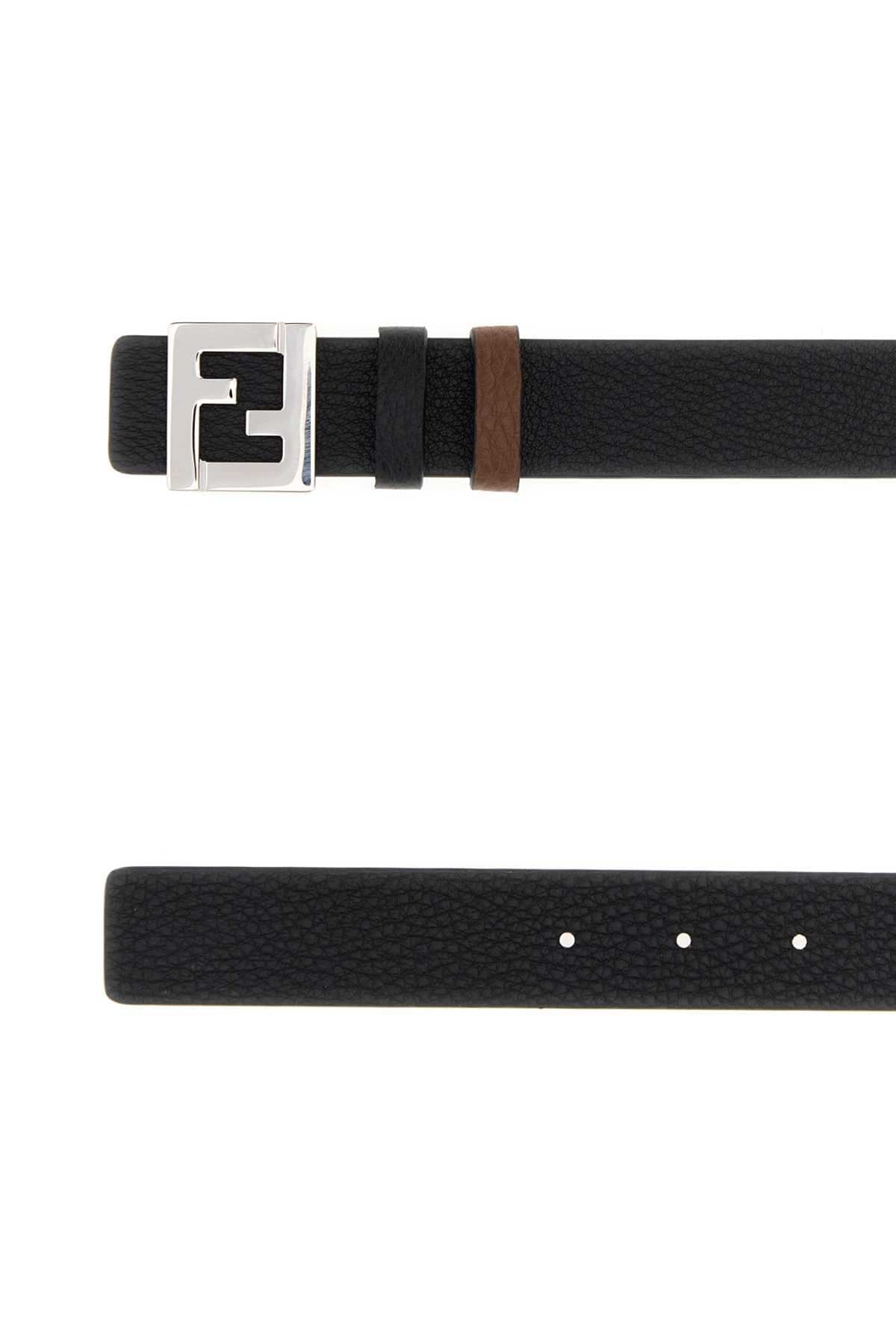 Fendi Men Black Leather Reversible Belt FENDI