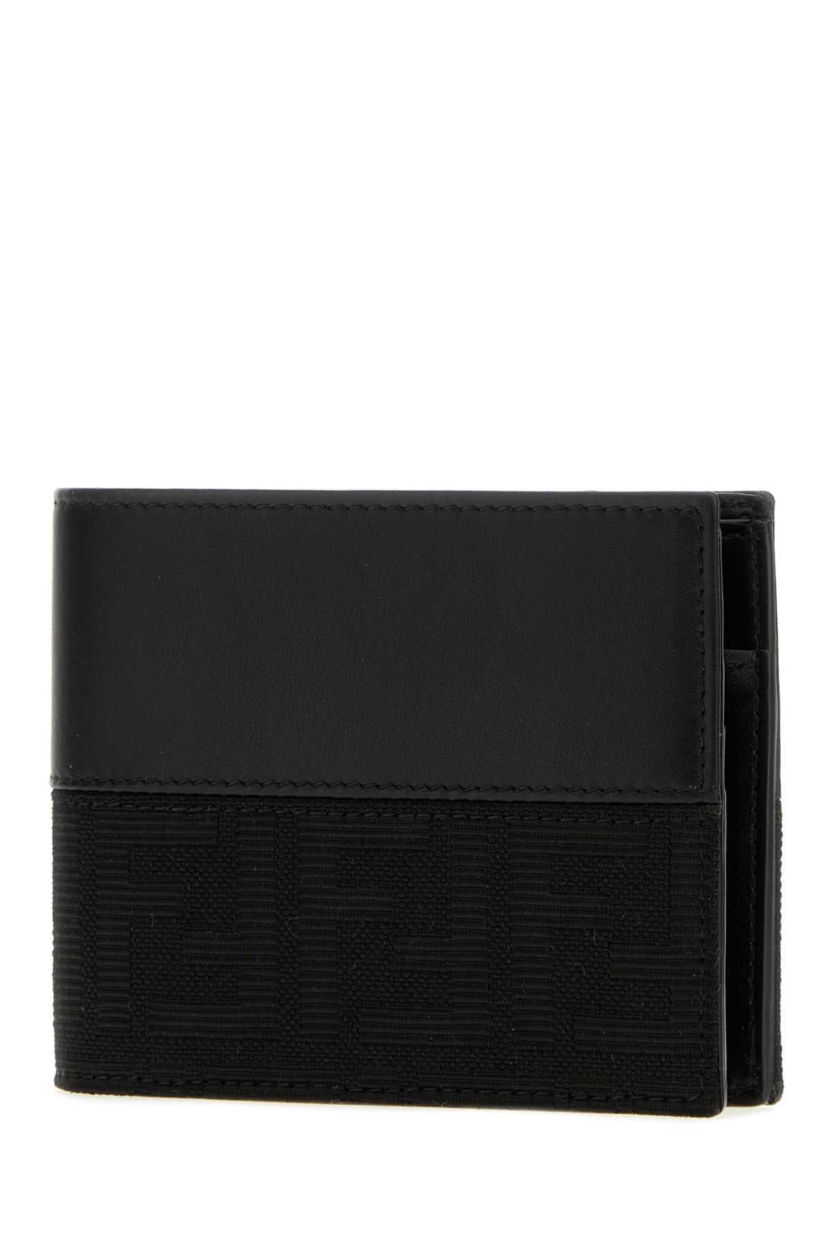 Fendi Men Black Jacquard And Leather Ff Wallet FENDI