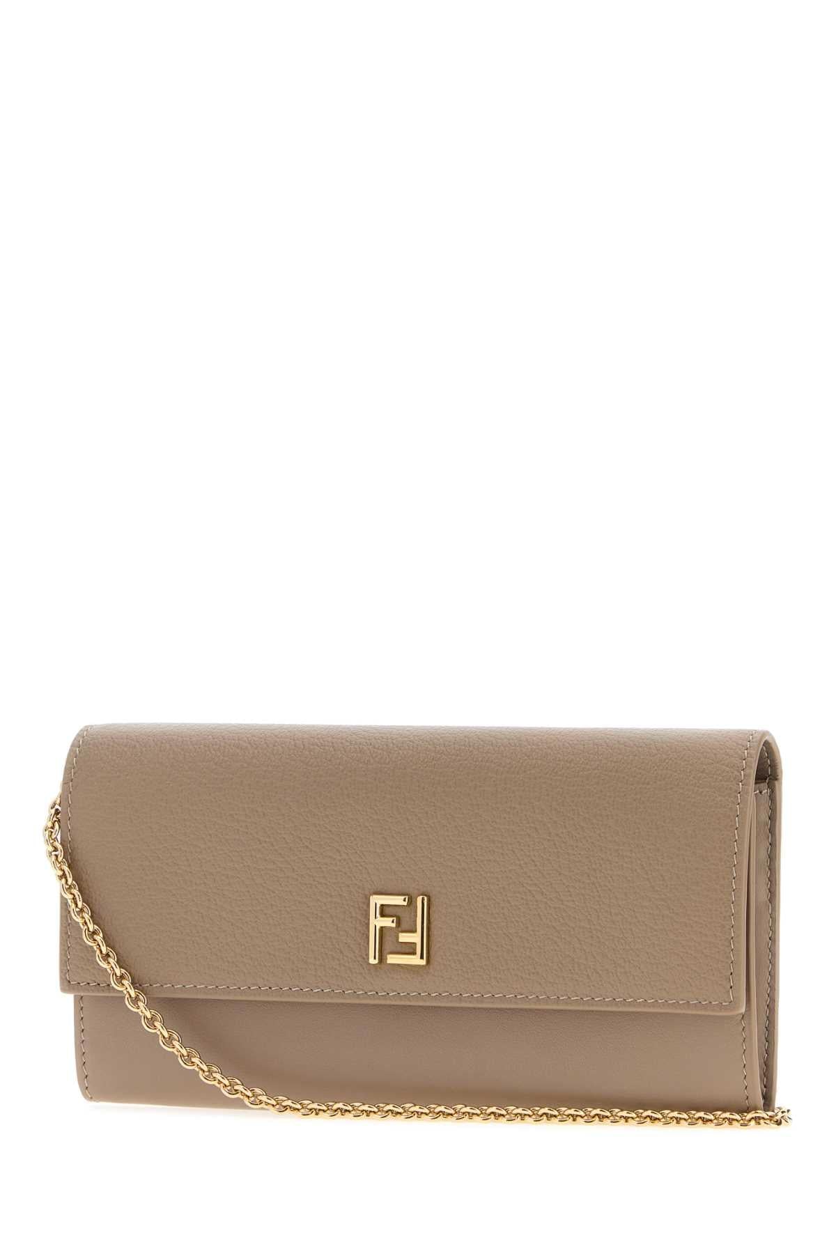 Fendi Women Dove Grey Leather Ff Wallet FENDI