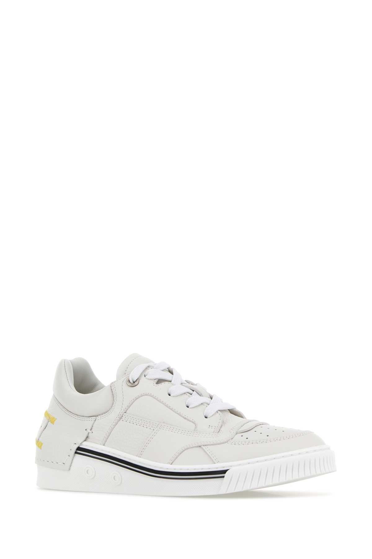 Fendi Men Ivory Leather Fendi Fender Sneakers FENDI
