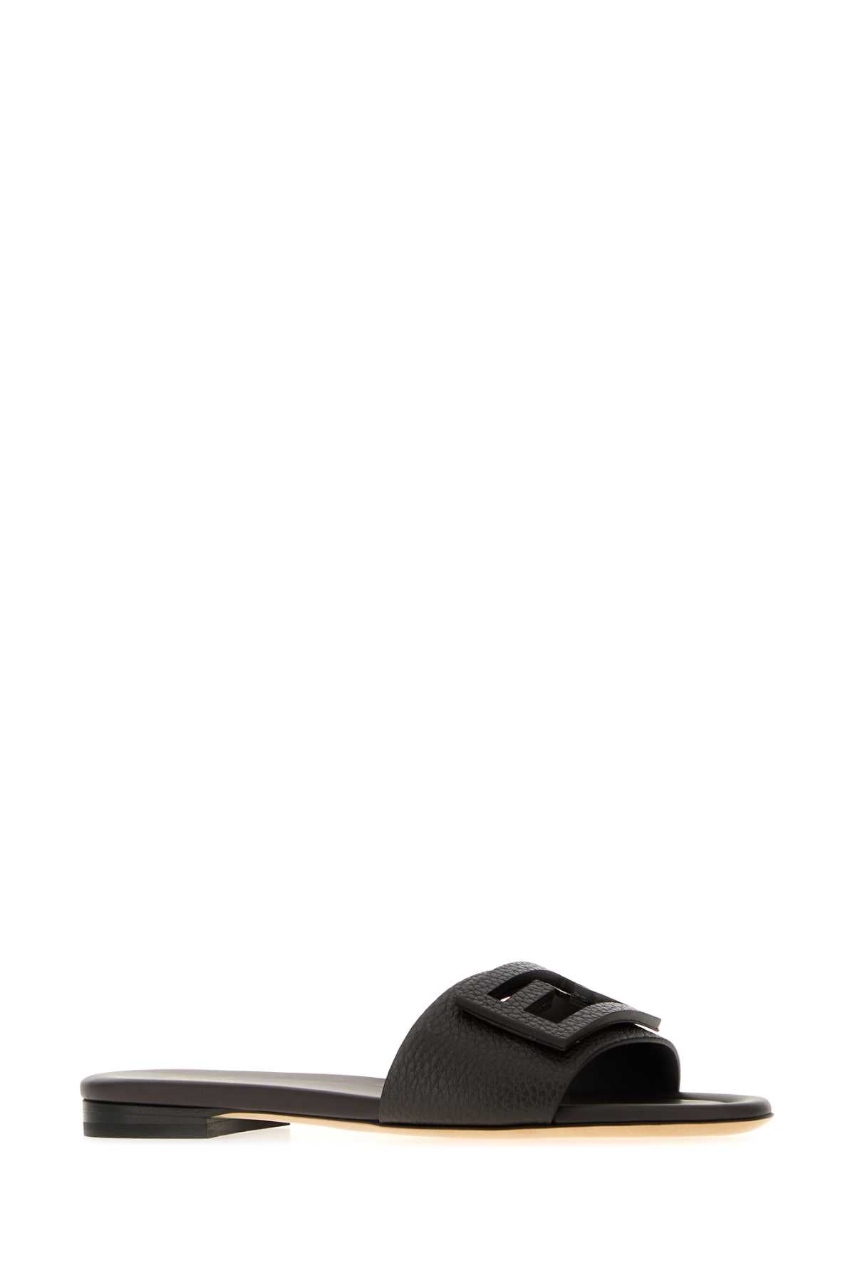 Fendi Women Black Leather Baguette Slippers FENDI