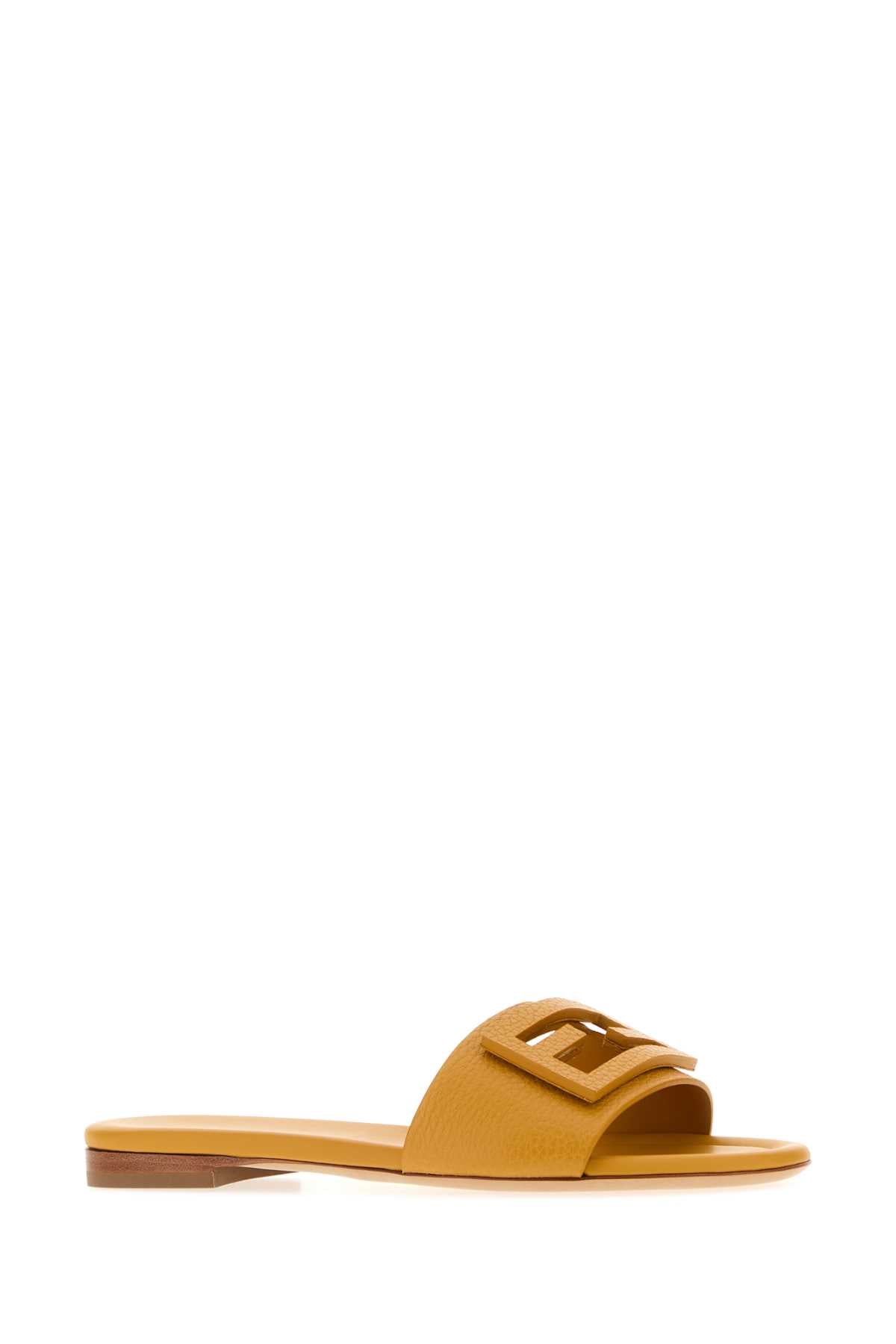 Fendi Women Mustard Leather Baguette Slippers FENDI