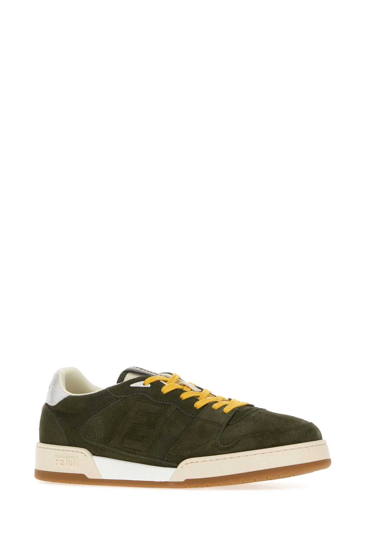 Fendi Men Olive Green Suede Fendi Match Sneakers FENDI