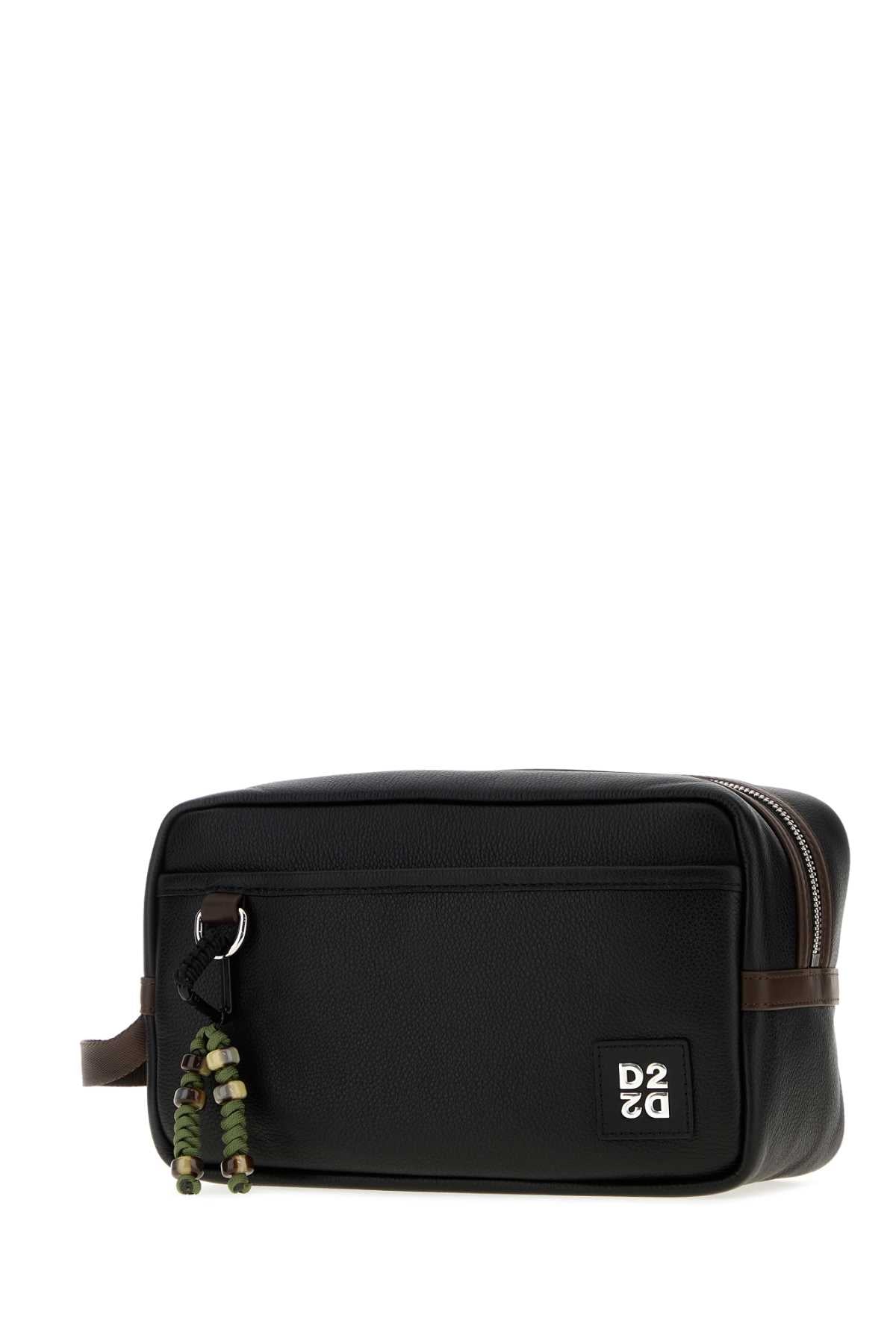 Dsquared Men Black Leather D2 Upside Down Beauty Case DSQUARED2