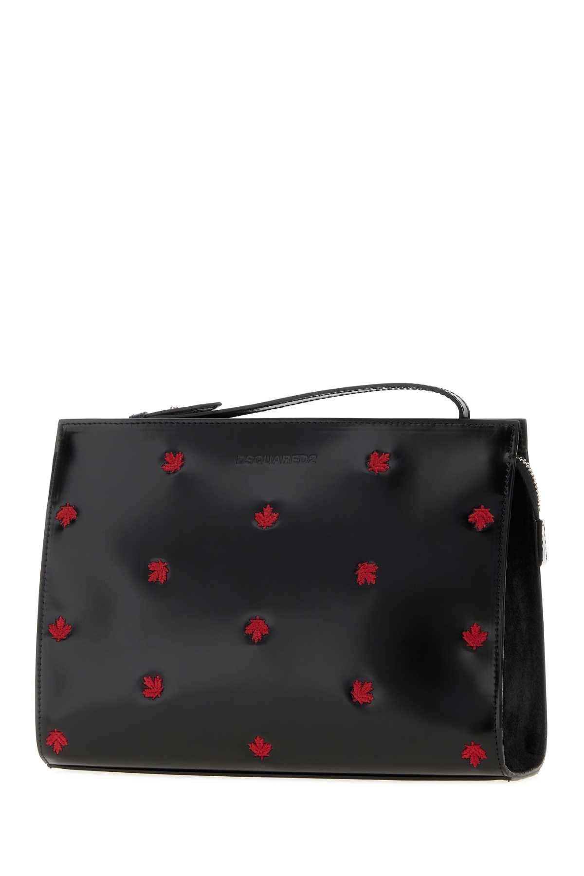 Dsquared Men Black Leather Maple Leaf Clutch DSQUARED2