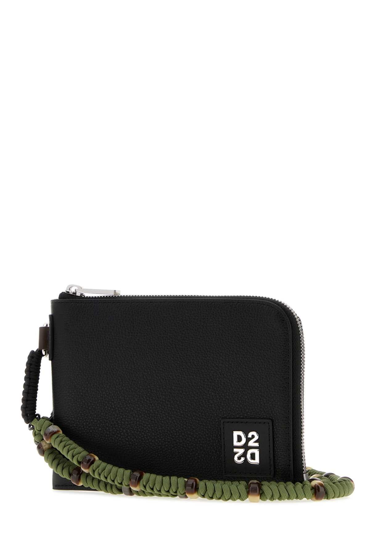 Dsquared Men Black Leather D2 Upside Down Clutch DSQUARED2