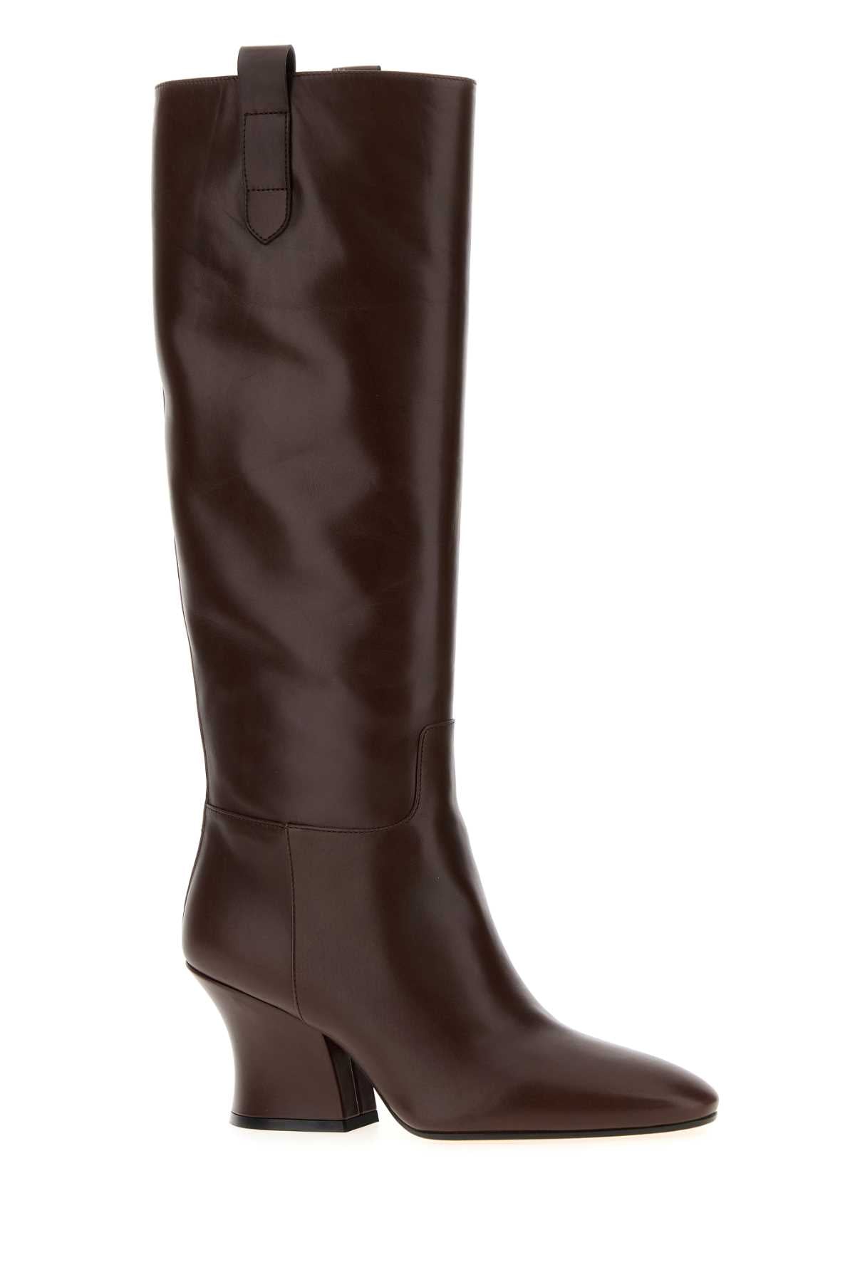 Jil Sander Women Chocolate Leather Lune Boots JIL SANDER