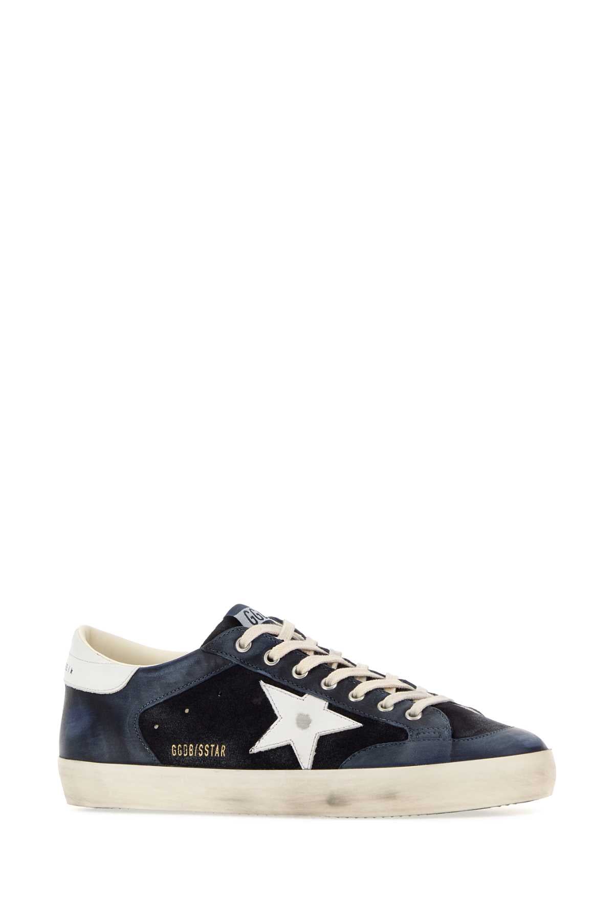 Golden Goose Deluxe Brand Men Navy Blue Leather And Suede Super Star Sneakers GOLDEN GOOSE