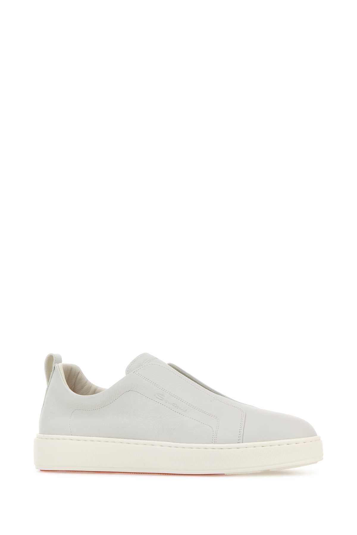 Santoni Men Chalk Leather Victory Slip Ons SANTONI