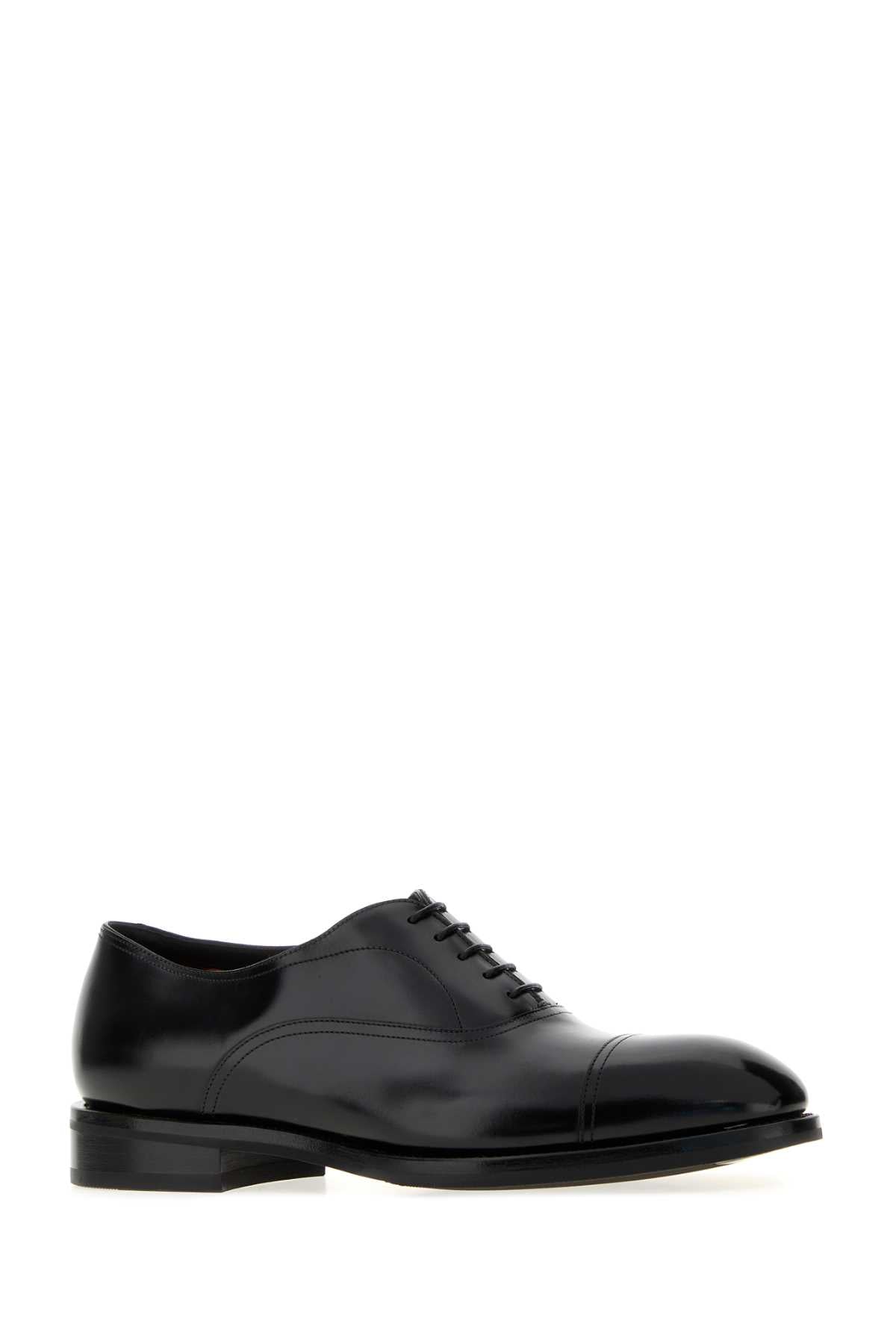 Santoni Men Black Leather Laafe Lace-Up Shoes SANTONI