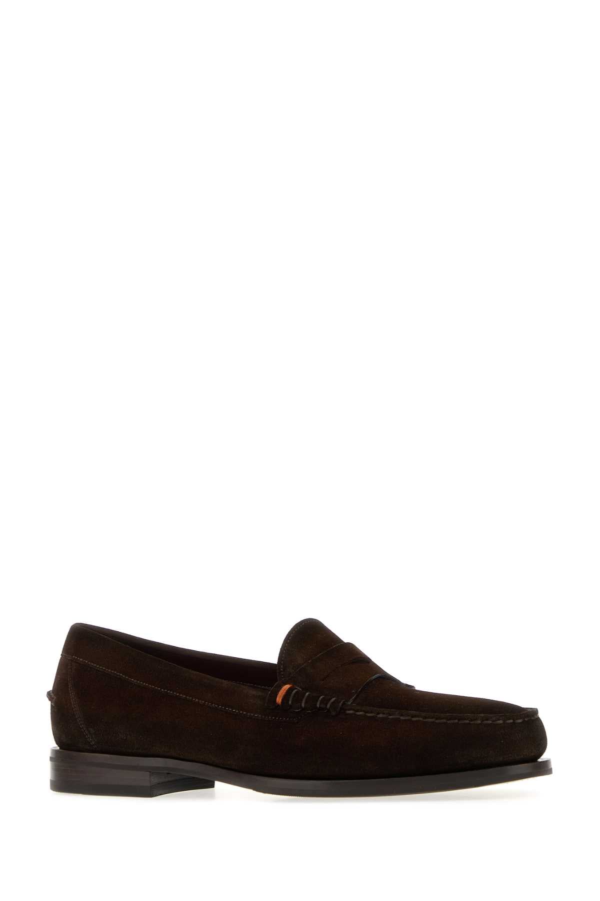 Santoni Men Dark Brown Suede Quentin Loafers SANTONI