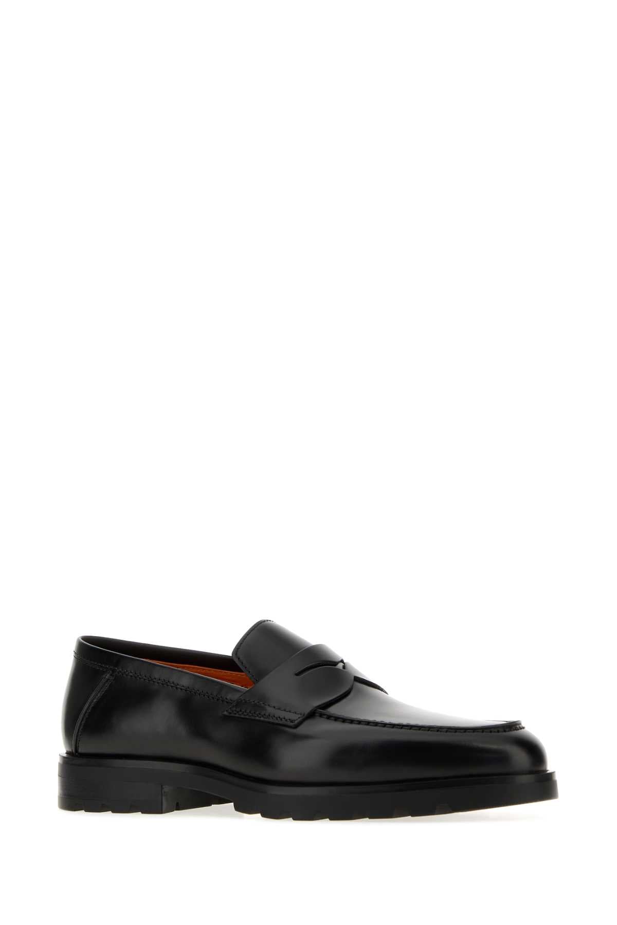 Santoni Men Black Leather Rock Loafers SANTONI