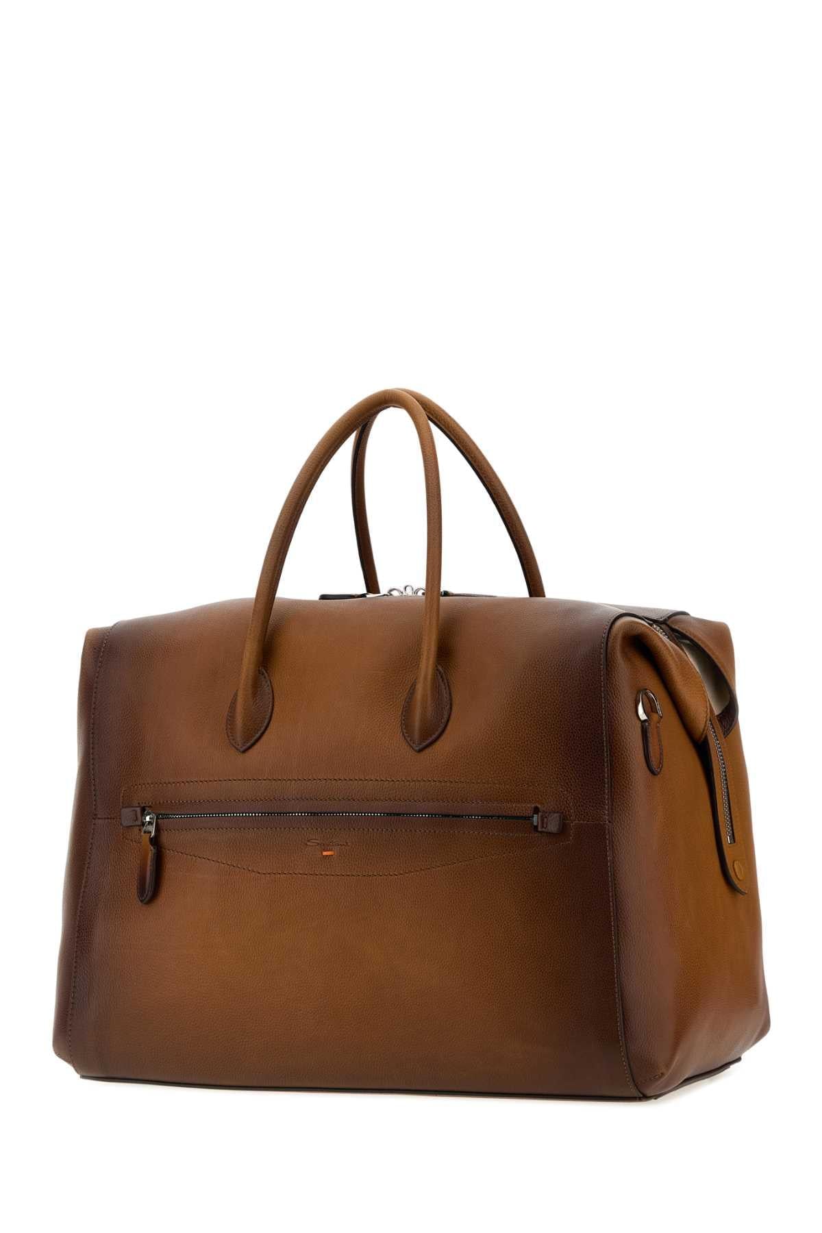 Santoni Men Brown Leather Travel Bag SANTONI