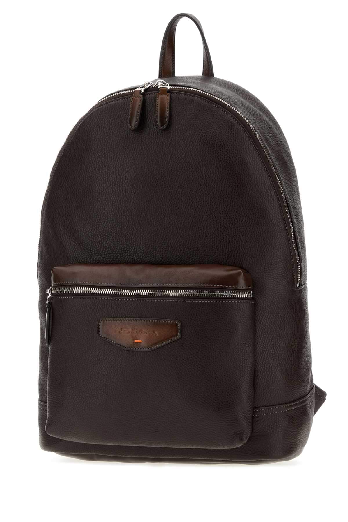Santoni Men Dark Brown Leather Backpack SANTONI
