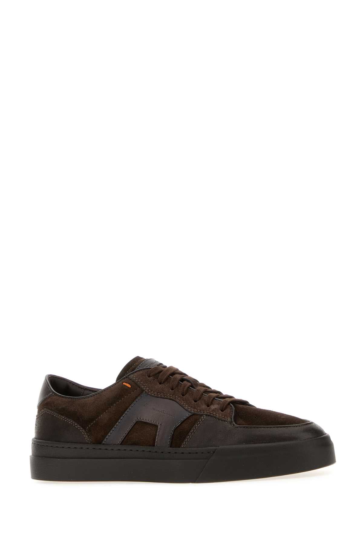 Santoni Men Brown Leather And Suede Dbs-Sport Sneakers SANTONI