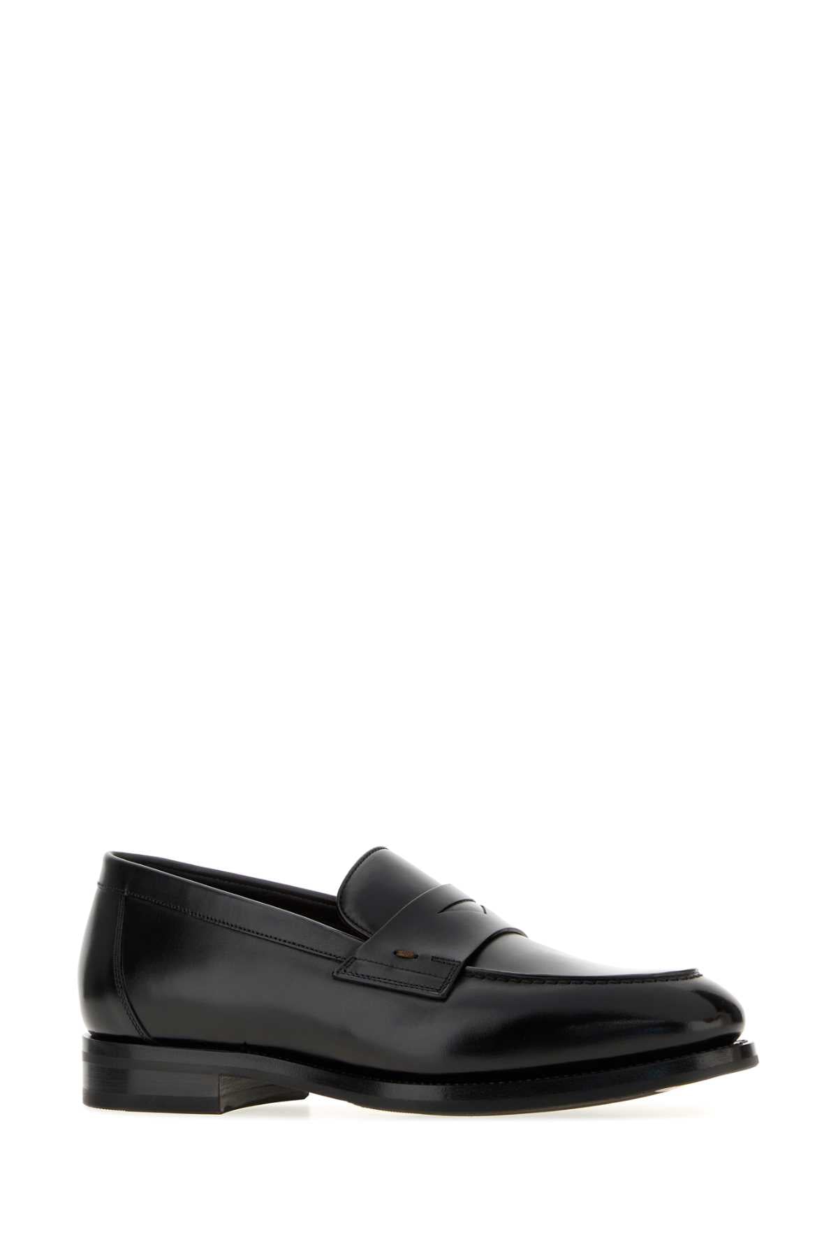 Santoni Men Black Leather Colin Loafers SANTONI
