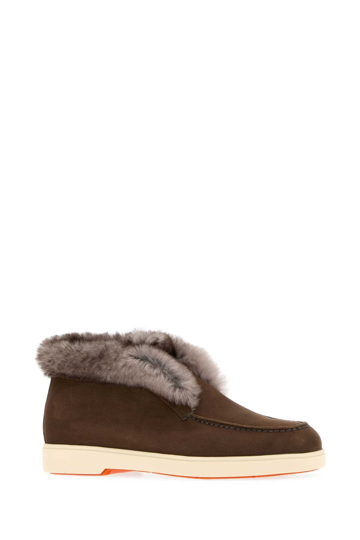 Santoni Women Brown Suede Hadeel Loafers SANTONI